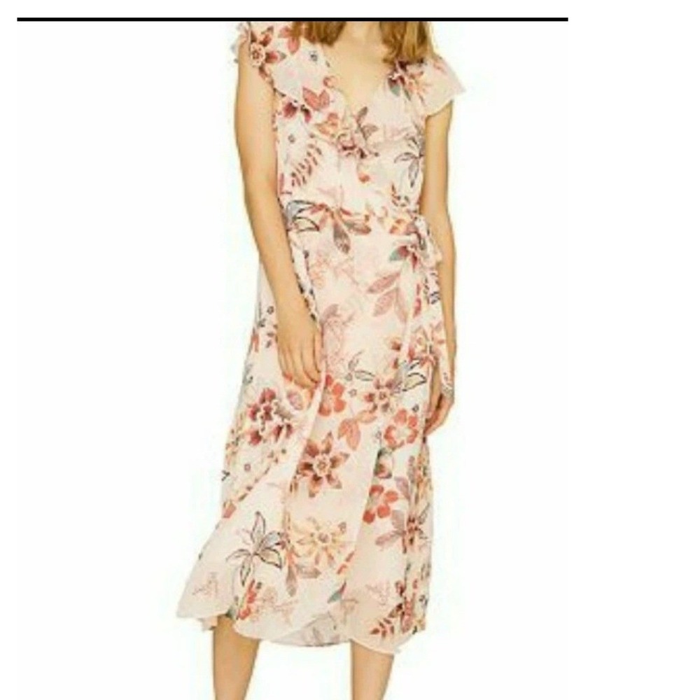 Sanctuary Jolynn Floral Wrap Midi Boho‎ Dress Flutter Sleeve Pink Womens Size 4